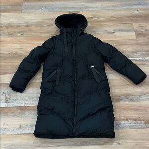 Saint + Sinner black puffer coat with removable sleeves
